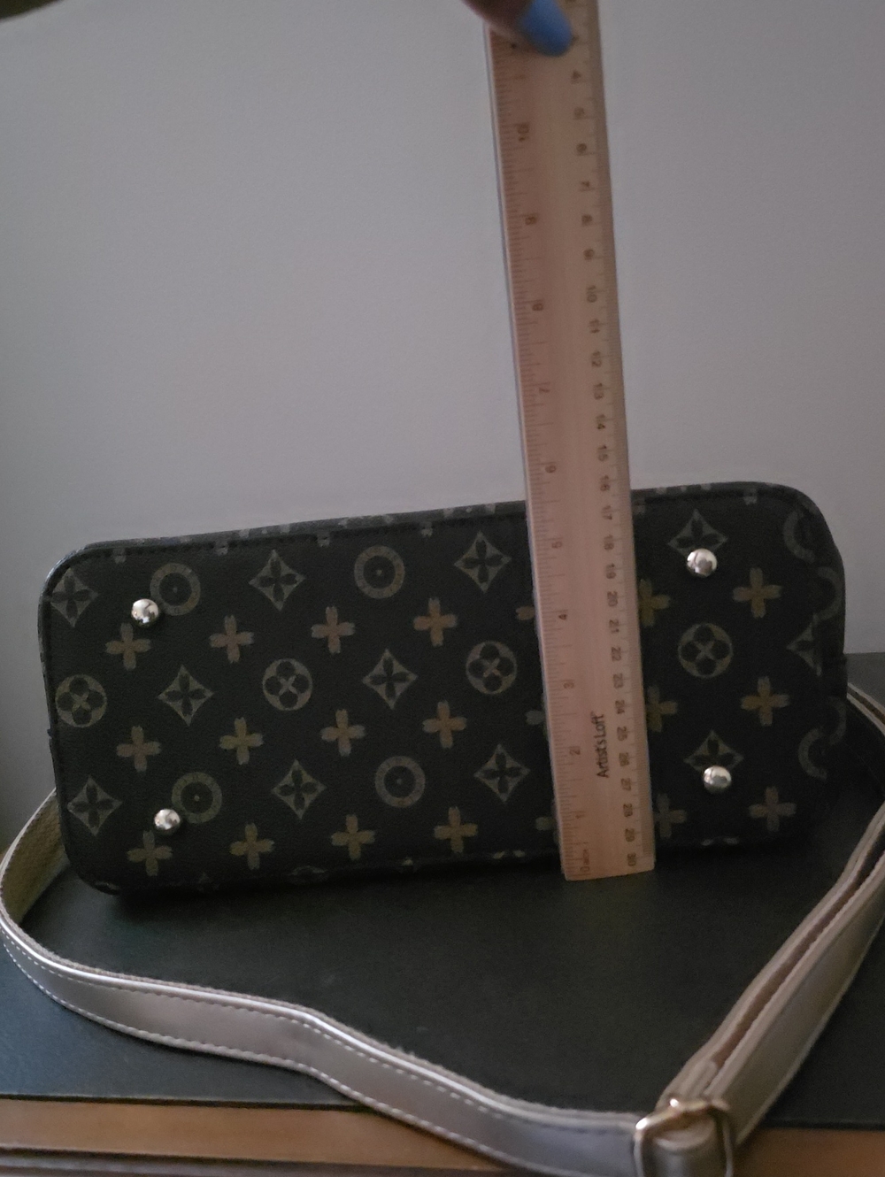 Brown Monogram Satchel Handbag with Gold Accents - Picture 16 of 16